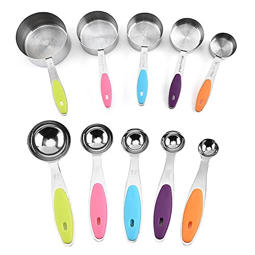 ivolks Measuring Cups and Measuring Spoons Set, Stainless Steel Measuring Cups, and Spoons, 5 Measurer cups 5 Measure Spoons, for Dry and Liquid Ingredients