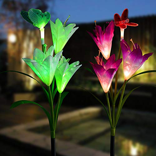 Solar Garden Lights Outdoor Solar Powered Lights with 8 Lily Flower Multi-Colored Changing Decorative Landscape Lighting Hummingbird Butterfly Dragonfly Solar Lights for Patio Yard Lawn Path (2 Pack) Solar Garden Lights Outdoor Solar Powered Lights with 8 Lily Flower Multi-Colored Changing Decorative Landscape Lighting Hummingbird Butterfly Dragonfly Solar Lights for Patio Yard Lawn Path (2 Pack)