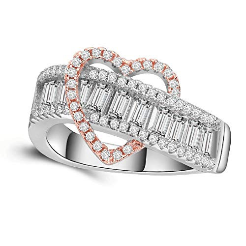 JMO 14K Gold Plated Sterling Silver CZ Simulated Diamond heart Ring Eternity Bands for Women -7-