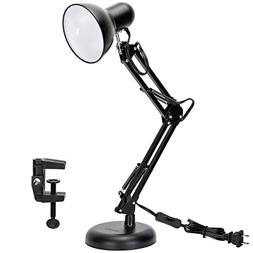 Gooseneck Lamps for Desk, Swing Arm Clamp Lamp Home Office Adjustable Architect Table Lamp Metal Desk Light, Reading Lamp for Bedroom Study Room Black
