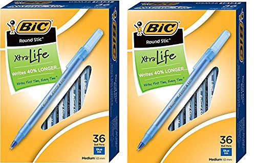 BIC Round Stic Xtra Life Ball Pen, Medium Point (1.0 mm), Blue DqdKfd, 2Pack (36 Count)