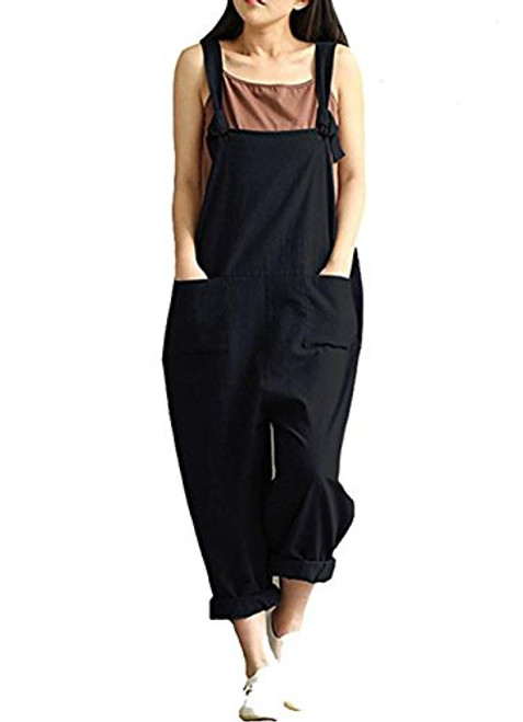 Women's Casual Jumpsuits Overalls Baggy Bib Pants Plus Size Wide Leg Rompers -2XL, Black-
