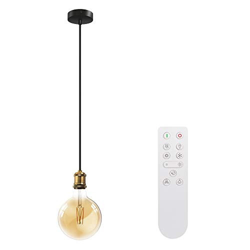 LUTEC Dimmable Edison Glass Pendant Light Industrial Pendant Lighting Black Hanging Light Fixture for Kitchen Bedroom - 700LM 7.5W 2200-5000K Amber Glass Edison Light Bulb