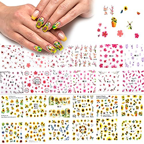 24 Sheets Sunflower Sakura Nail Art Stickers, Jewelvwatchro Water Transfer Nail Decals Floral Flower Nail Art Supplies Nail Foils Transfer Sticker Nail Accessories for Women Girls Manicure Decorations 24 Sheets Sunflower Sakura Nail Art Stickers, Jewelvwatchro Water Transfer Nail Decals Floral Flower Nail Art Supplies Nail Foils Transfer Sticker Nail Accessories for Women Girls Manicure Decorations