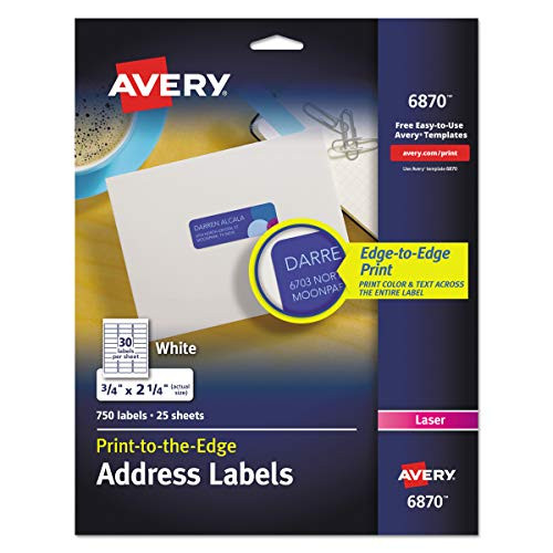 Avery Color Printing Label - 0.75amp;quot; Width x 2.2amp;quot; Length - 30/Sheet - 750 / Pack - White