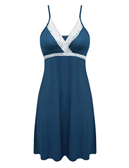 Hotouch Sleepwear Womens Chemise Nightgown Sexy Pajamas Dress Lace Nightie Sleep Night Gowns Peacock Blue