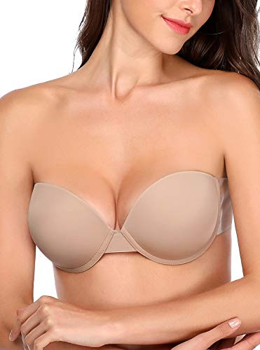 JOATEAY Women's Strapless Self Adhesive Bra Reusable Backless Sticky Push Up Bra Invisible -Nude, Cup DD-