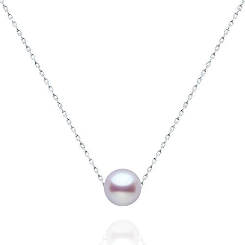 Floating Pendant Single Pearl Necklace Lavender Freshwater Cultured Pearl Sterling Silver Necklace for Women 7mm 17" Floating Pendant Single Pearl Necklace Lavender Freshwater Cultured Pearl Sterling Silver Necklace for Women 7mm 17"