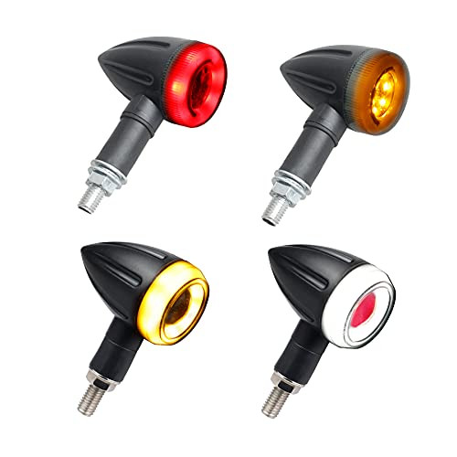 NTHREEAUTO 4PCS Sequential LED Motorcycle Turn Signals Indicators Mini Brake Light Front Rear Compatible with Honda Shadow Kawasaki Vulcan Yamaha Suzuki Bobber Cruiser Chopper