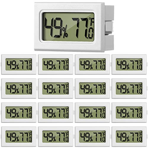 Mini Hygrometer Thermometer Digital Fahrenheit Temperature Humidity Meter Gauge LCD Display Indoor Thermometer Hygrometer for Home Incubators Reptile Greenhouse and Office -White, 16-