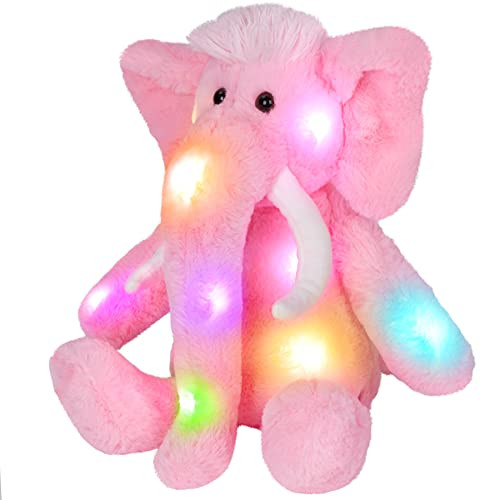 SpecialYou Light up Stuffed Pink Elephant Soft Plush Toy LED Stuffed Animals with Colorful Night Lights Glowing Gift for Kids Boy Girl on Birthday Holiday, 17''