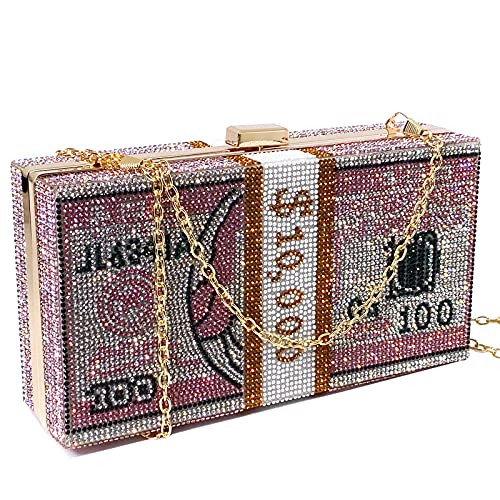 Womens Evening Bags Dollar Money Clutch Purse Rhinestone Glitter Crossbody Shoulder Bag
