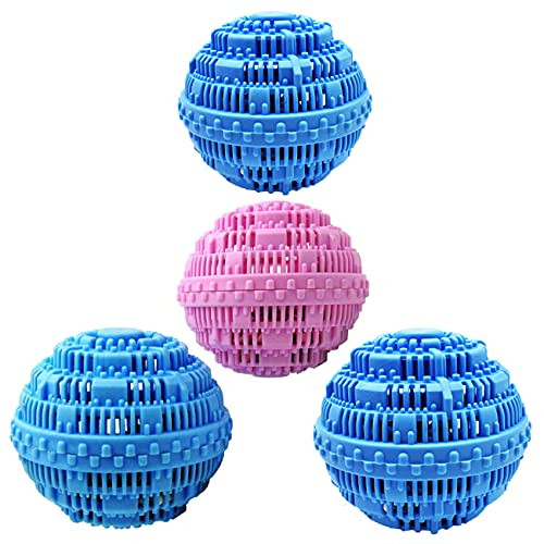 BTFLKNS 4Pack Laundry Ball Set, Eco-Friendly Washing Ball, Super Washing Machine soap Ball, Large Size Household Can Be Reused 2000 Times,All Natural Non-Chemical Detergent-4pcs Balls, 1Pink,3Blue-