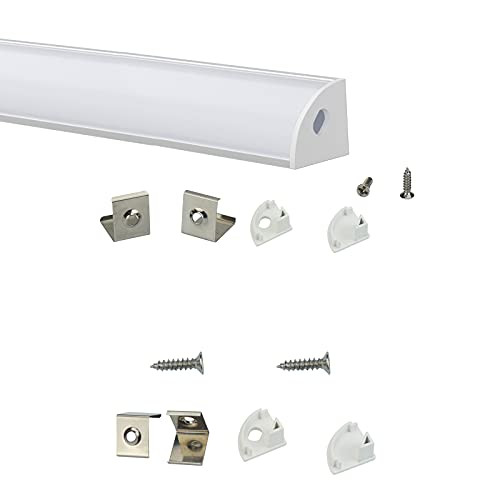Muzata V-Shape LED Channel System with Milky White Cover Lens Frosted Diffuser,5Pack 3.3ft V1SW 1M WW,LV1 LW1 and 12Pack Caps and Mounting Clips for V Shape V1SW, LCV1,Series LA2
