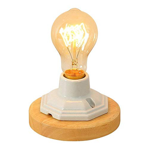 IJ INJUICY Edison Table Lamps, E27 Wooden  and  Ceramics Base Vintage Desk Lamps for Bedside, Bedroom Living, Dining Room, Cafe Bar, Hallway Decor -Dimmer Switch-