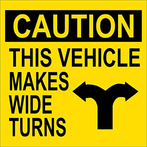 JR Studio 4x4 inch Caution This Vehicle Makes Wide Turns Sticker - Safe Driving Truck semi Vinyl Decal Sticker Car Waterproof Car Decal Bumper Sticker
