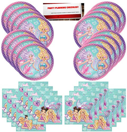 Mermaid Barbie Birthday Party Supplies Bundle Pack for 16 Guests (Plus Party Planning Checklist by Mikes Super Store)