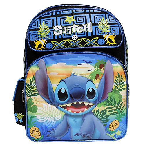 Disney Lilo & Stitch Black & Blue Large 16" School Backpack-Stitch