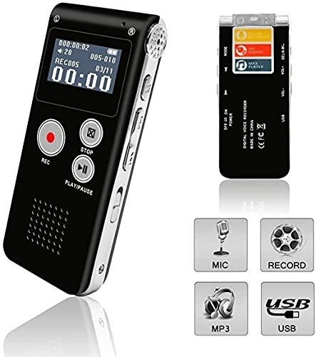 UVER Voice Recorder, Digital Voice Recorder, Voice Activated Recorder with Playback, Rechargeable Tape Dictaphone Recorder for Lectures, Meetings, Interviews, Mini Audio Recorder, MP3 Player -Black-