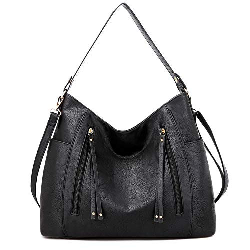 Handbags for Women, PU Leather Fashion Hobo Shoulder Bags Large-Capacity Popular Crossbody Bags Zipper Purses -Black-