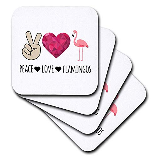 3dRose Peace Love Flamingos with peace hand, heart, and flamingo clip art. - Coasters -cst-337887-1-