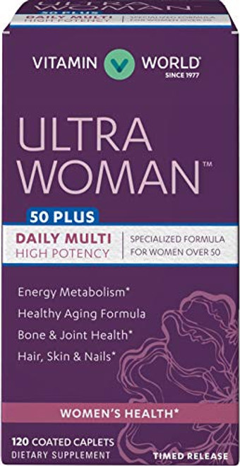 Vitamin World Ultra Woman 50 Plus Daily Multivitamin | Feat. Biotin, Vitamins B, C, D, E, Calcium, Zinc, Selenium, and Beta-Carotene | Health and Wellness Multi-Supplement for Women Over 50, 120 Caplets Vitamin World Ultra Woman 50 Plus Daily Multivitamin | Feat. Biotin, Vitamins B, C, D, E, Calcium, Zinc, Selenium, and Beta-Carotene | Health and Wellness Multi-Supplement for Women Over 50, 120 Caplets