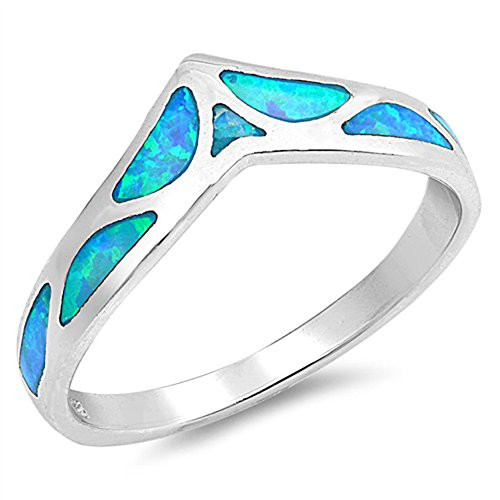 Blue Simulated Opal Mosaic Chevron Thumb Ring New .925 Sterling Silver Band Size 7
