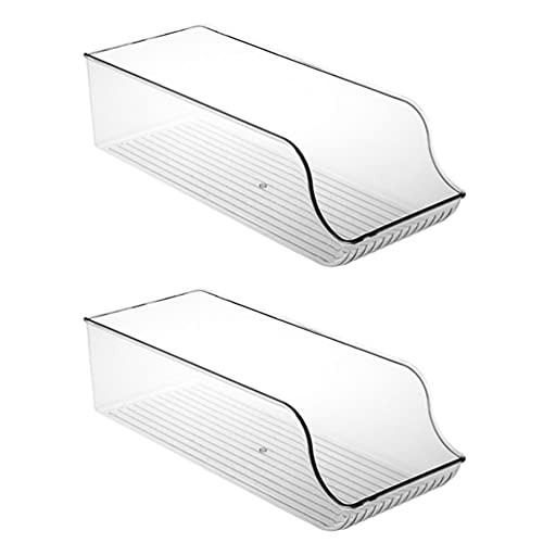 DOITOOL 2pcs Refrigerator Organizer Bins Plastic Clear Soda Can Dispenser Holder Drink Water Beverage Dispenser for Fridge Freezer Pantry Kitchen Countertop and Cabinet
