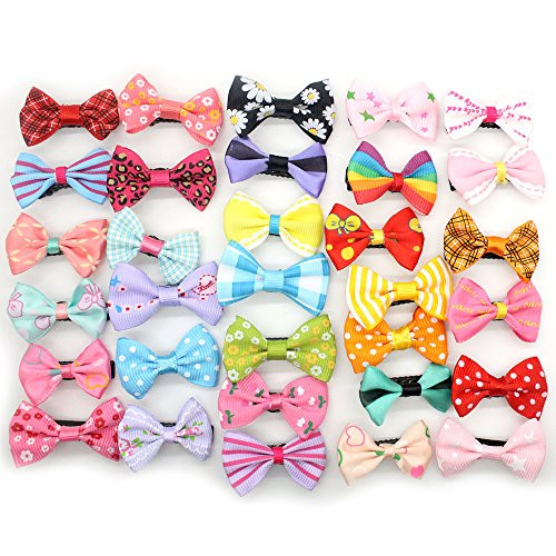 10Pcs Hair Clip Random Candy Color Solid/Dot/Flower Print Ribbon Bow Hairpin for Baby Girls Kids Accessories