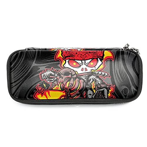 Pencil Case Skull Rider Motorcycle Pen Case Big Capacity Desk Organizer with Zipper for School  and  Office Supplies 7.5x3x1.5in