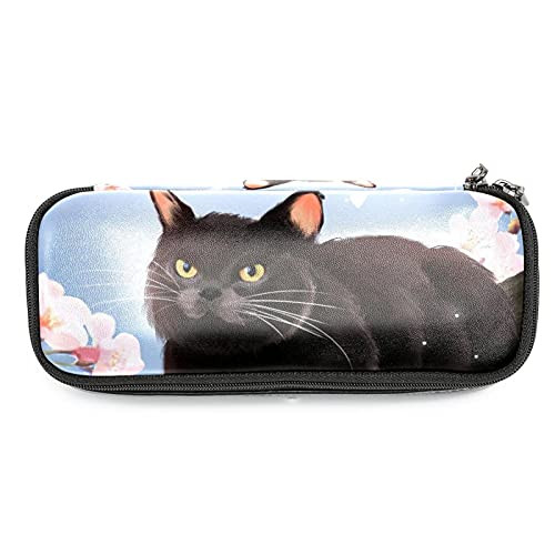 Pencil Case Lovely Black Cat Pen Case Big Capacity Desk Organizer with Zipper for School  and  Office Supplies 7.5x3x1.5in