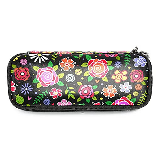 Pencil Case Flowers Pen Case Big Capacity Desk Organizer with Zipper for School  and  Office Supplies 7.5x3x1.5in