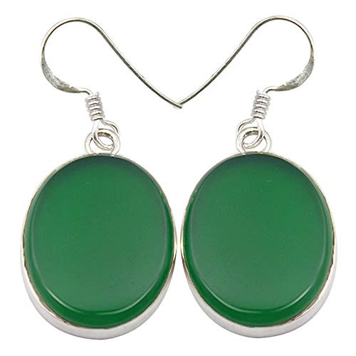 SilverStarJewel Green Onyx Flat Dangle Earrings 1.6" 7.0 Grams 925 Solid Sterling Silver SilverStarJewel Green Onyx Flat Dangle Earrings 1.6" 7.0 Grams 925 Solid Sterling Silver