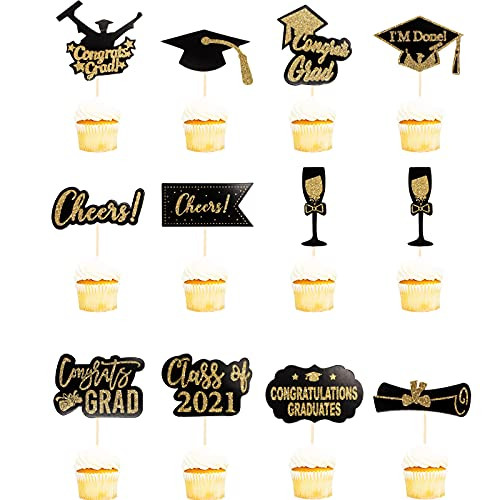 Graduation Cupcake Toppers 2021, 24 Pieces Congrats Grad Cake Topper Black and Gold, Class of 2021 Food Appetizer Picks for Graduation Party Supplies Mini Cake Decorations Graduation Cupcake Toppers 2021, 24 Pieces Congrats Grad Cake Topper Black and Gold, Class of 2021 Food Appetizer Picks for Graduation Party Supplies Mini Cake Decorations