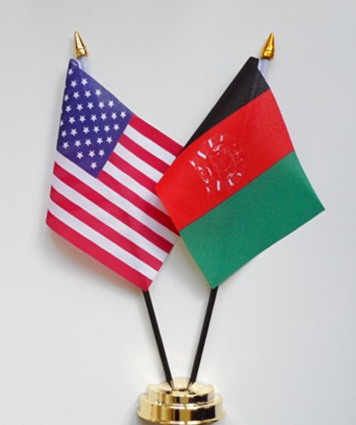 United States of America  and  Afghanistan Friendship Table Flag Display 25cm -10"-