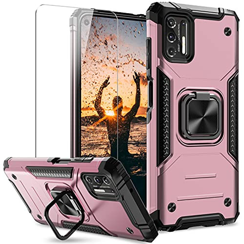 MMHUO for Motorola Moto G Stylus -2021- Case with Screen Protector,Protective Case for Moto G Stylus 2021 Case with Ring Holder,Magnetic Case with Kickstand Phone Case for Moto G Stylus 2021,Rose Gold