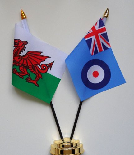 RAF Royal Air Force Ensign and Wales Friendship Table Flag Display 25cm -10"-