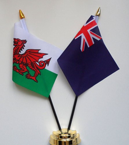 Royal Navy Blue Ensign and Wales Friendship Table Flag Display 25cm -10"-