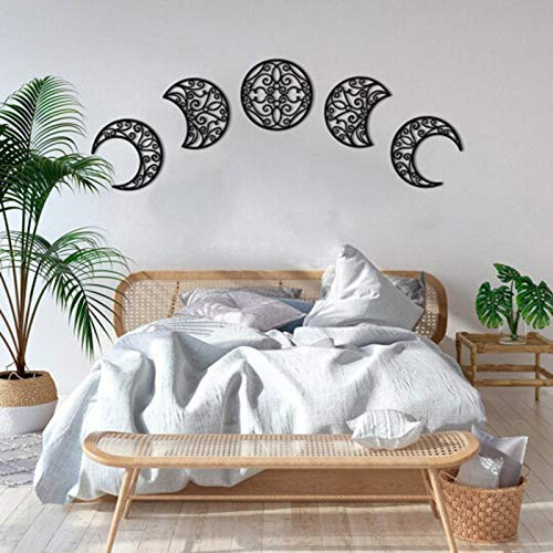 Yarong 5Pcs Moon Decor Wall Decorations, Moon Phases Wall Art, Moon Phases Wall Hanging, Bohemian Decor for Bedroom, Home, Living Room Apartment -A-
