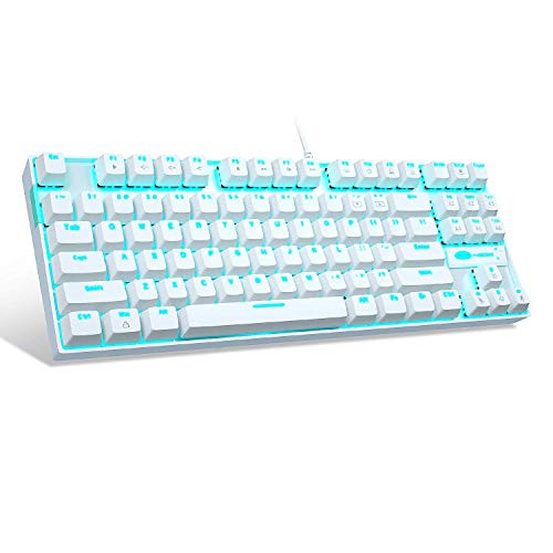 White Mechanical Gaming Keyboard, MageGee MK-Star LED Backlit Keyboard Compact 87 Keys TKL Wired Computer Keyboard with Blue Switches for Windows Laptop Gaming PC -Renewed-