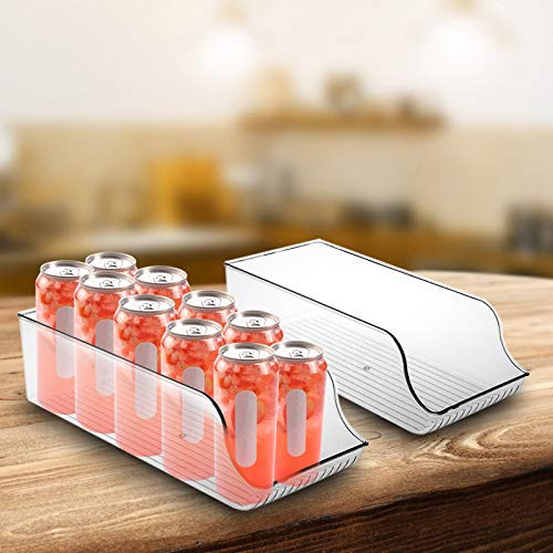 Shirazawa Refrigerator Organizer Bins Pop Soda Can Dispenser Beverage Holder for Fridge Freezer Kitchen Countertops Cabinets Clear Plastic Canned Food Pantry Storage Rack