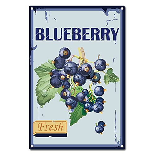 CREATCABIN Fresh Blueberry Tin Sign Vintage Metal Tin Sign Retro Iron Poster Painting for Home Bar Cafe Kitchen Restaurant Wall Decor, 8 x 12 Inch