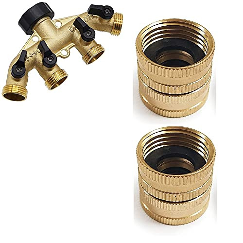 Twinkle Star Hose Splitter 4 Way | 2 Pack 3/4" Brass Garden Hose Connector