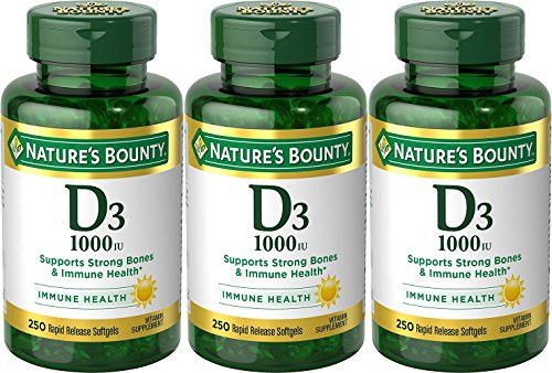 Nature's Bounty Vitamin D3-1000 IU, Rapid Release Softgels, 250 Count -Pack of 3- Nature's Bounty Vitamin D3-1000 IU, Rapid Release Softgels, 250 Count -Pack of 3-