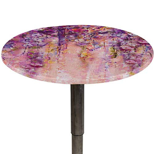 Round Tablecloth Flower Spillproof Table Cover Watercolor Painting Effect Wisteria Tree Blossoms Soft Scenic Spring Display Decoration Outdoor Picnic Pink Violet Purple Diameter 40"