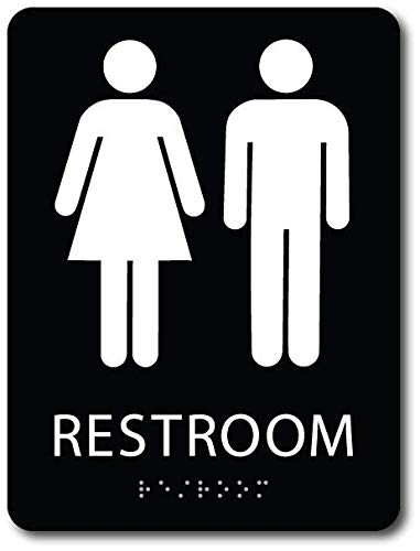 ADA Braille Unisex Restroom Sign - 6" x 8" -Black-