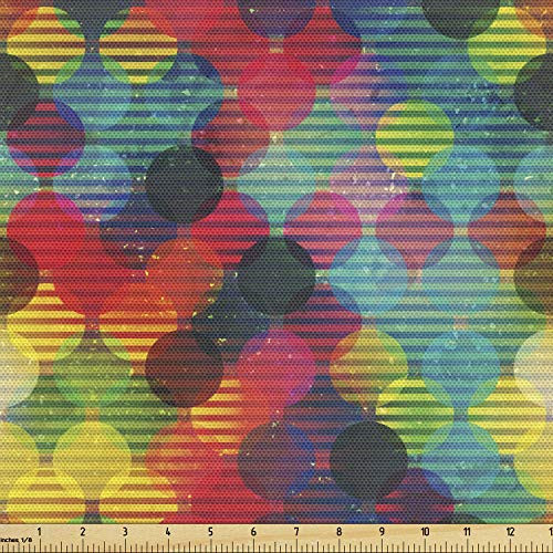 Ambesonne Geometric Circle Fabric by The Yard, Psychedelic Digital Futuristic Spherical Funky Grunge Display, Decorative Fabric for Upholstery and Home Accents, 3 Yards, Magenta Teal