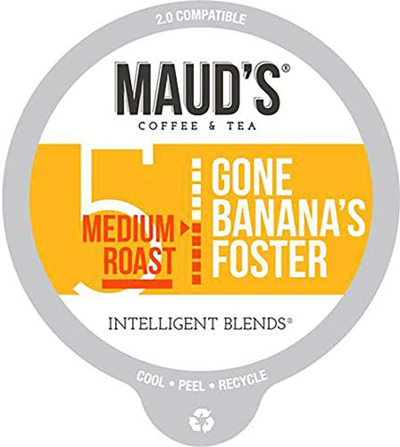 Maud's Banana Flavored Coffee (Gone Banana's Foster), 60ct. Recyclable Single Serve Coffee Pods  Richly Satisfying Arabica Beans California Roasted, K-Cup Compatible Including 2.0