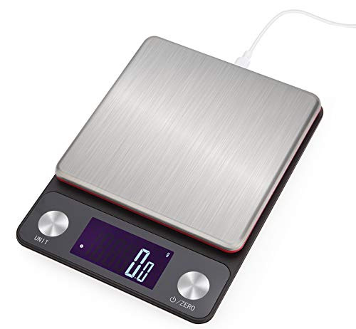 Meichoon USB Chargering Kitchen Scale, Digital Food Scale 10kg/22lb for Cooking Baking, 1g/0.04oz Precise, Stainless Steel Surface Large Backlit LCD Display, C16B