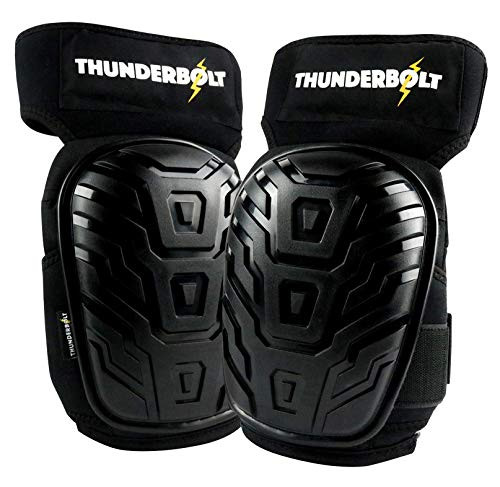 Knee Pads for Work by Thunderbolt with Heavy Duty Foam Cushioning and Gel Cushion Perfect for Construction, Flooring and Gardening with Adjustable Non-Slip Straps (Renewed)